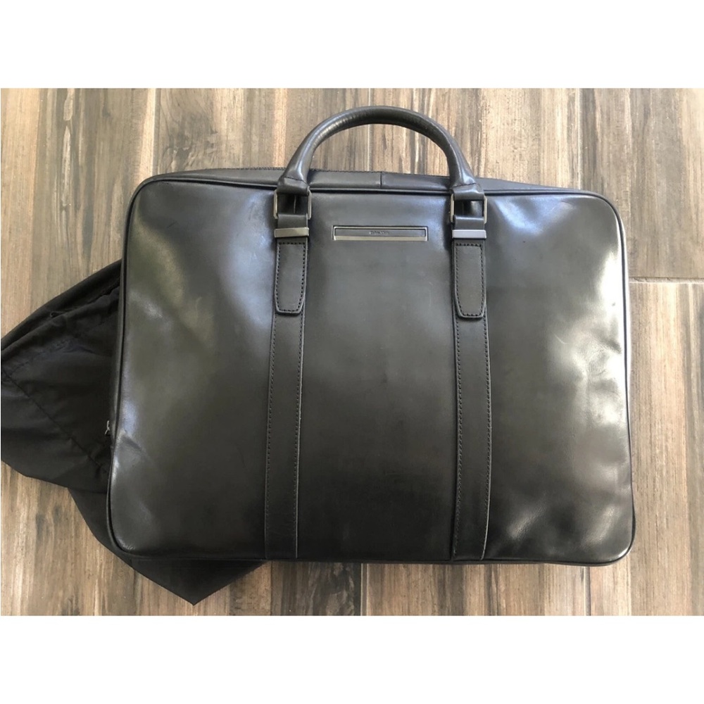 Calvin Klein Mens Black Leather Laptop Briefcase Bag